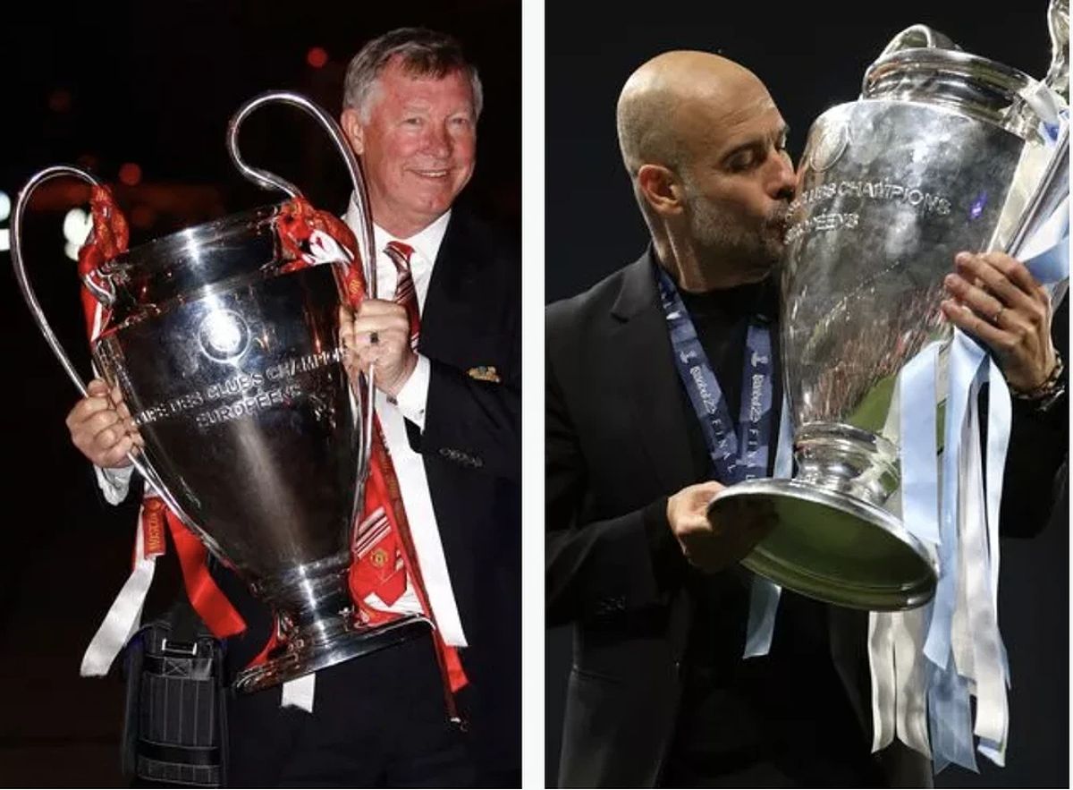 Sir Alex Ferguson và Pep Guardiola cùng giành cú ăn ba lịch sử với 2 đội bóng thành Manchester.